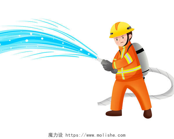 彩色手绘卡通消防员消防救灾救火元素PNG素材